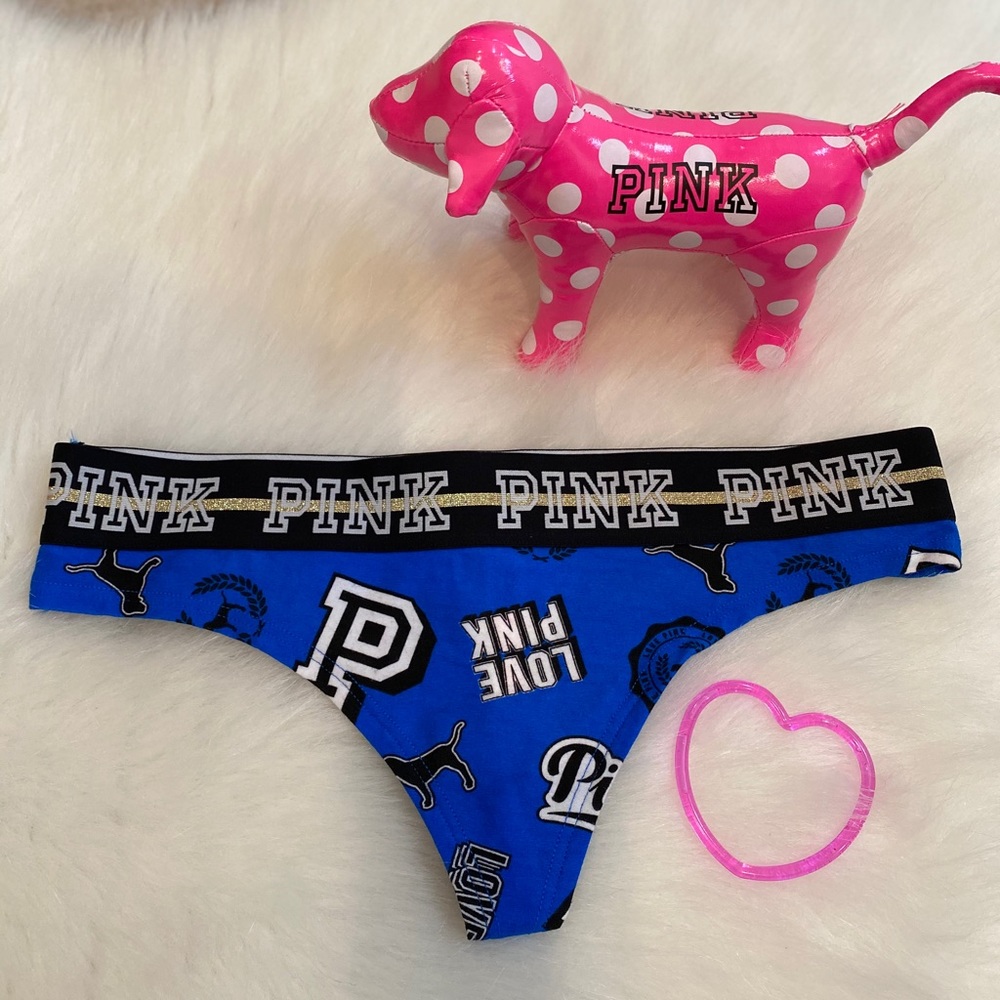 NWT Pink VS blue cotton thong & black trim Small